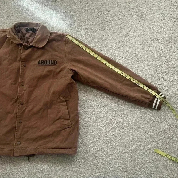 Reborn & Audi Streetwear (Around) Snap Jacket Coat Me Large Brown Striped Trim - Picture 5 of 12